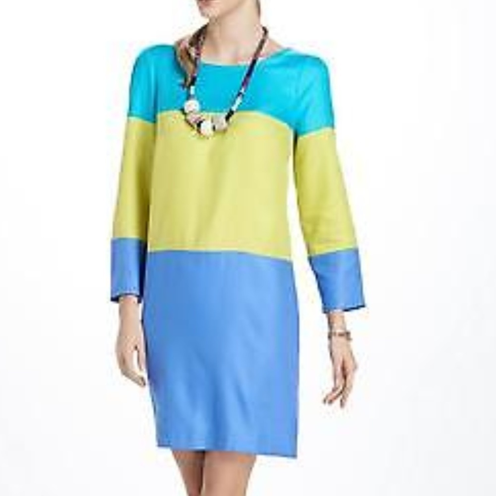 Anthropologie Maeve women 8 colorblock brightblock shift striped‎ dress academia